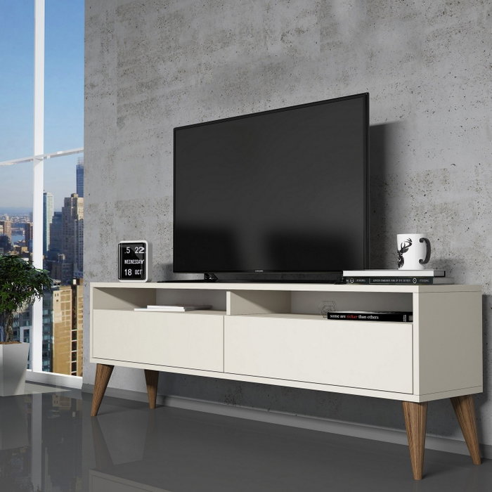 Hanah Home Mueble de TV Crema 150cm Ancho x 30cm Alto x 50cm Profundo Tablero Melamina 18mm Grosor